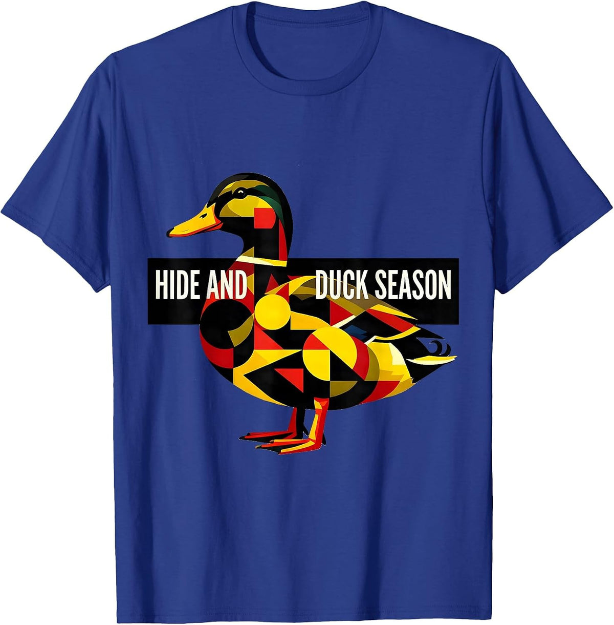 Men's Hide and Duck Season Camo Hunting Design T-Shirt - Royal Blue