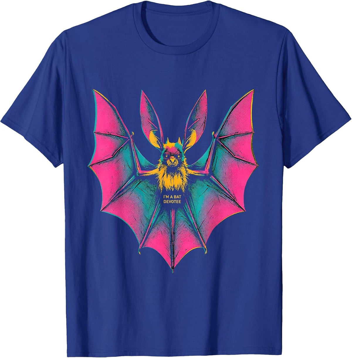 Men's I'm A Bat Devotee Risograph Bat Lover Wildlife Conservation T-Shirt - Royal Blue