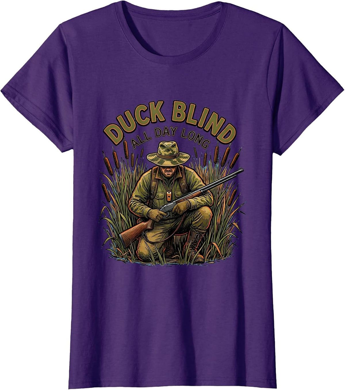 Women's Duck Blind All Day Long Hunting Design T-Shirt - Purple