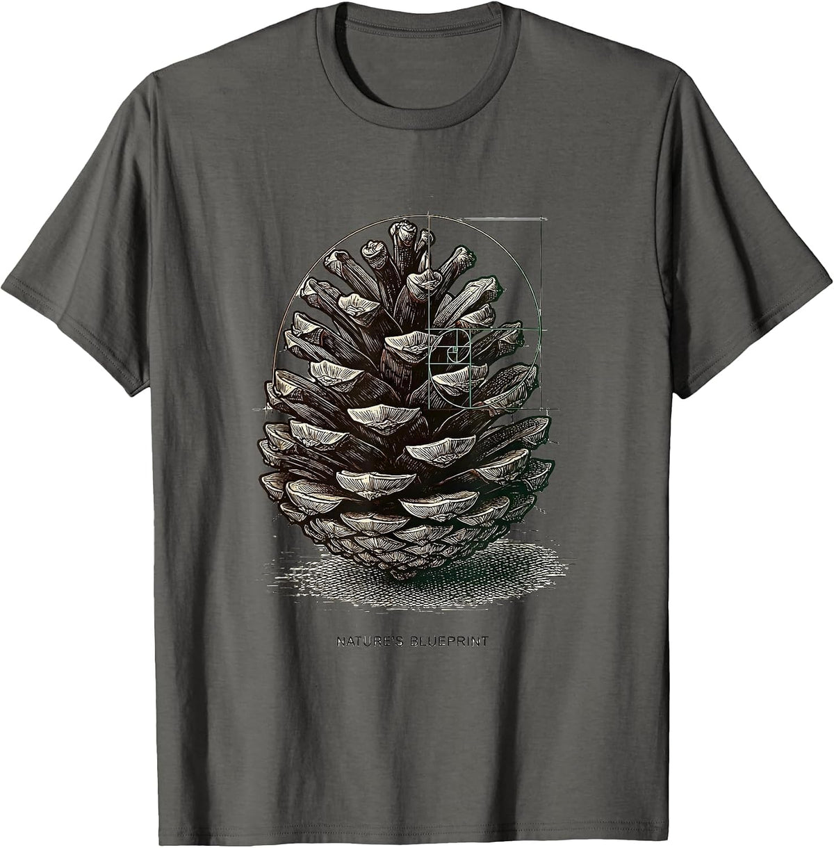 Men's Nature's Blueprint Fibonacci Spiral Sacred Geometry Math T-Shirt - Asphalt Grey