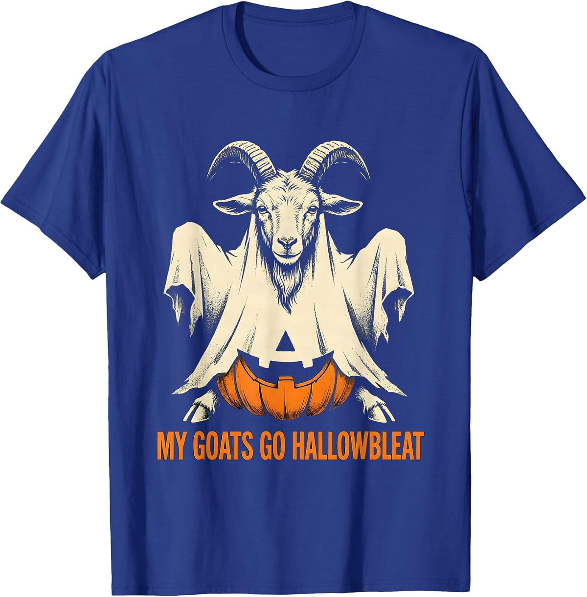 Men's My Goats Go Hallowbleat Funny Goat Ghost Halloween Farmer T-Shirt - Royal Blue