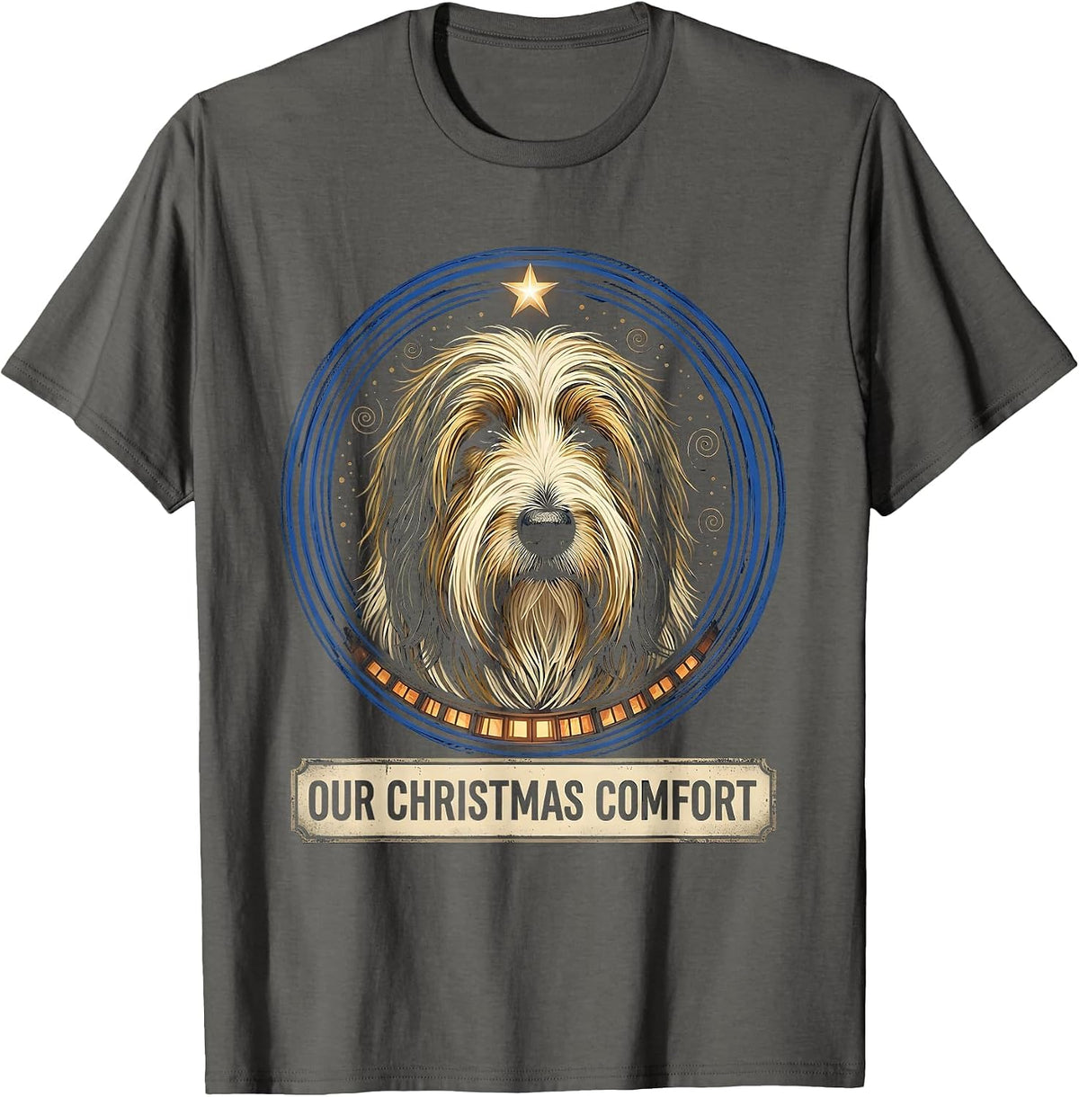 Men's Our Christmas Comfort Vintage Old English Sheepdog Portrait T-Shirt - Asphalt Grey