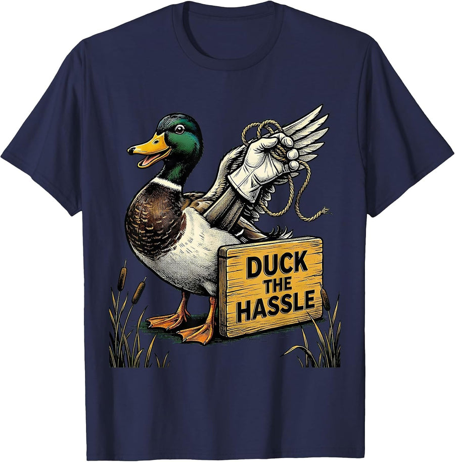 Duck The Hassle Retro Cartoon Duck Hunter Humor Gift T-Shirt - Navy Blue