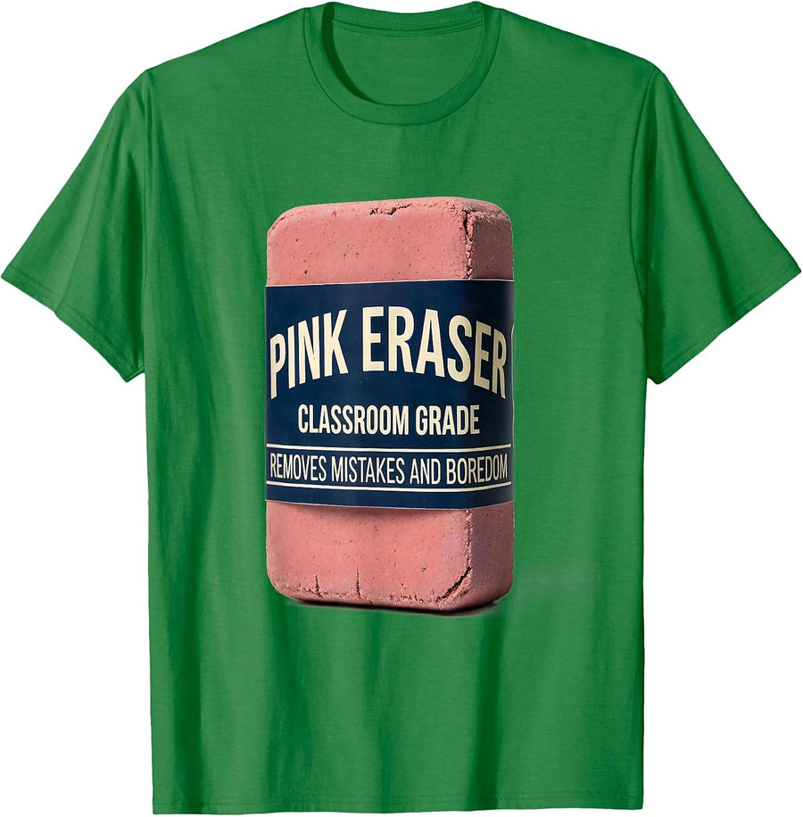 Men's Pink Eraser. Classroom Grade. Removes Mistakes And Boredom. T-Shirt - Kelly Green