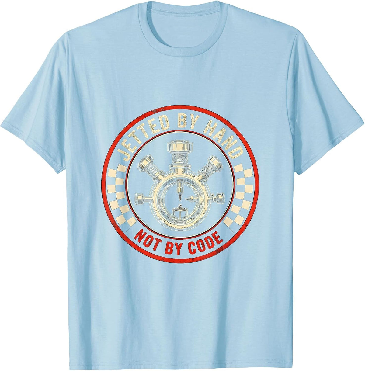 Men's Jetted By Hand, Not By Code Funny Vintage Classic Car Racing T-Shirt - Baby Blue