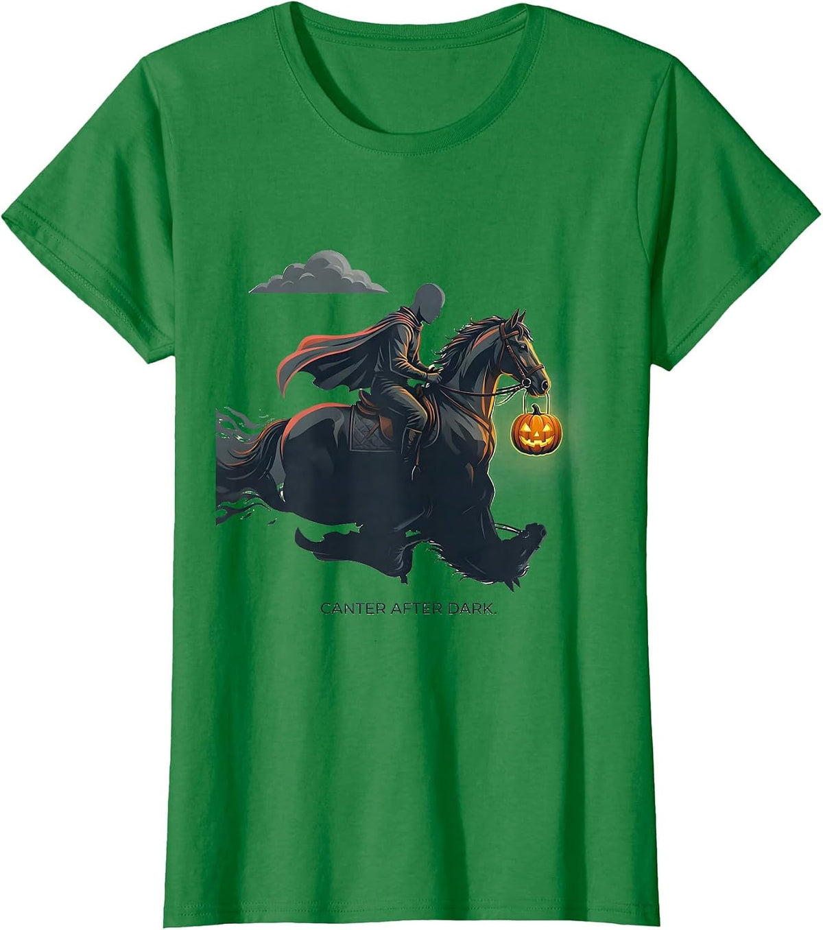 Canter After Dark Gothic Halloween Horse Lover Spooky T-Shirt - Kelly Green
