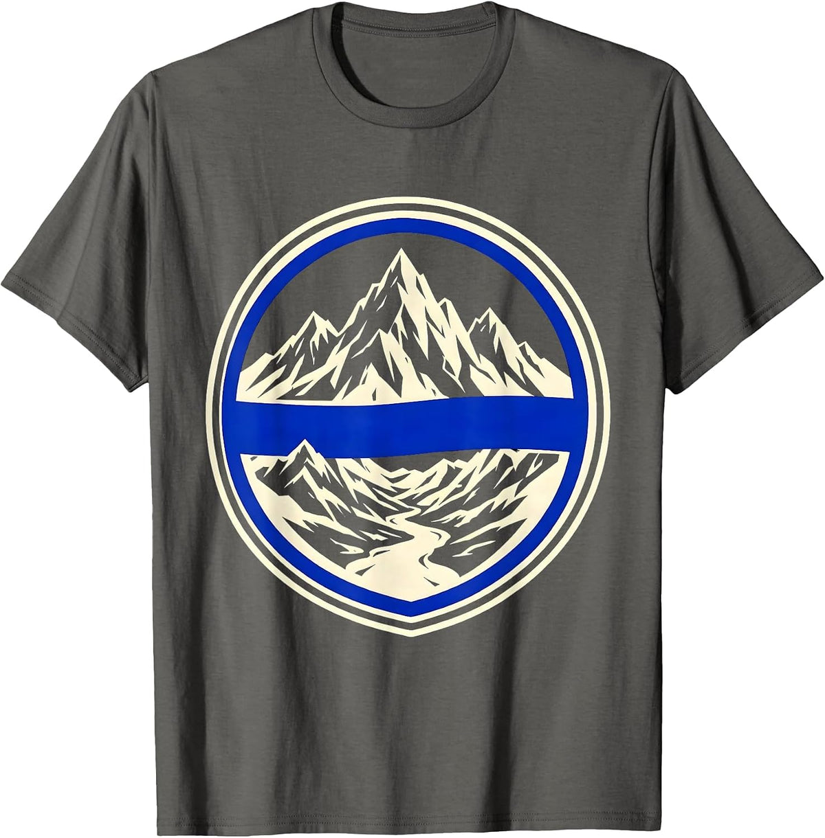 Thin Blue Line Mountain Valley Landscape T-Shirt - Asphalt Grey