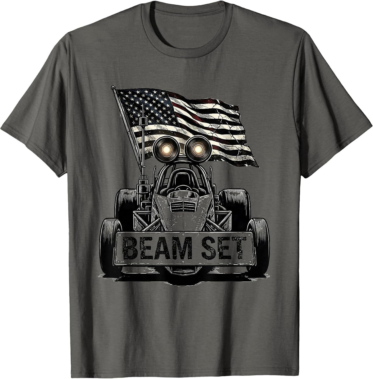 Men's Beam Set Patriotic RC Car Drag Racing American Flag Hobbyist T-Shirt - Asphalt Grey