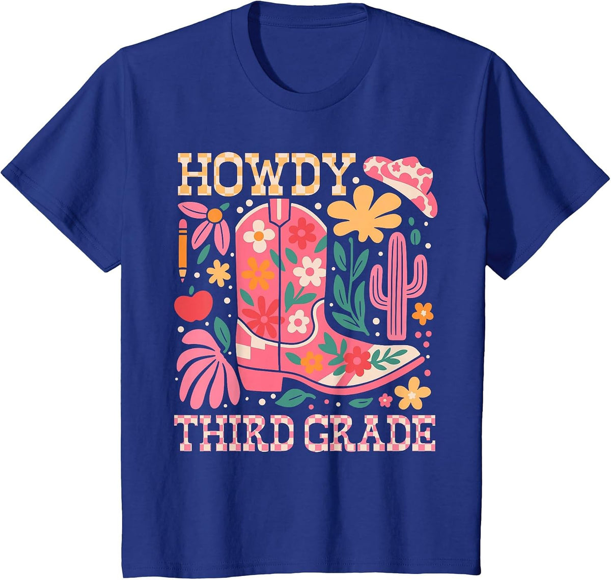 Howdy Third 3rd Grade Cowgirls Teacher Back to School T-Shirt - Royal Blue