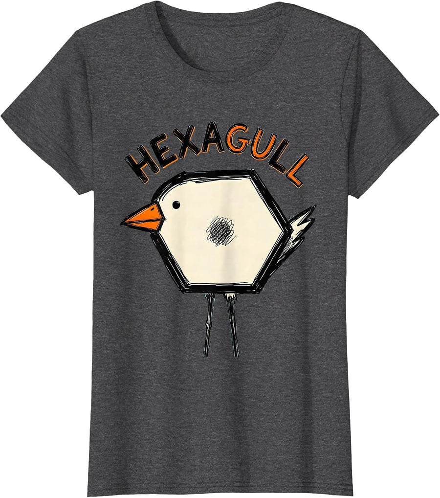 Women's Hexagull Cartoon Bird Pun Funny Math Teacher Geometry Humor T-Shirt - Dark Heather Grey