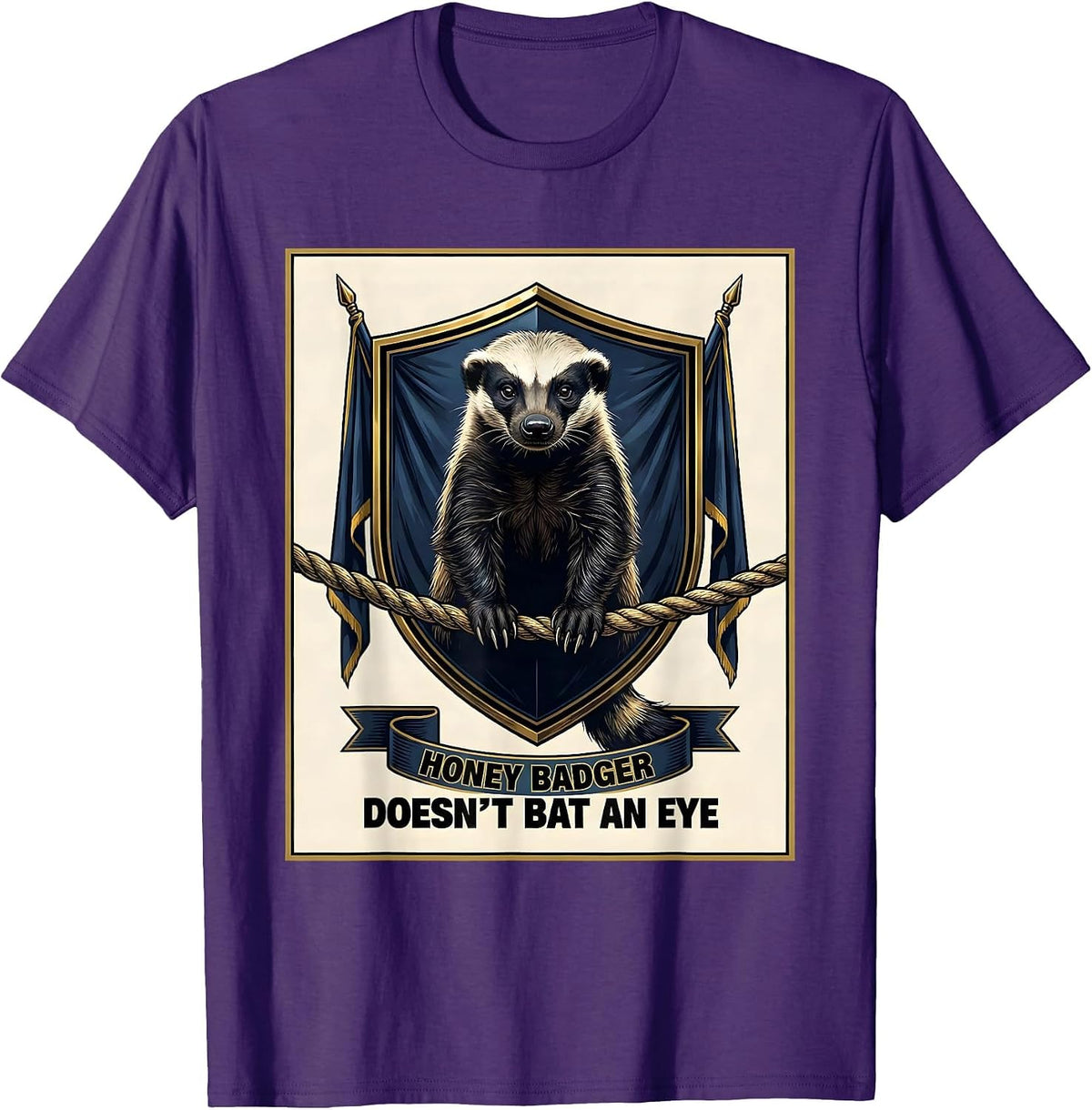 Men's Honey Badger Doesn't Bat An Eye Funny Animal Humor T-Shirt - Purple