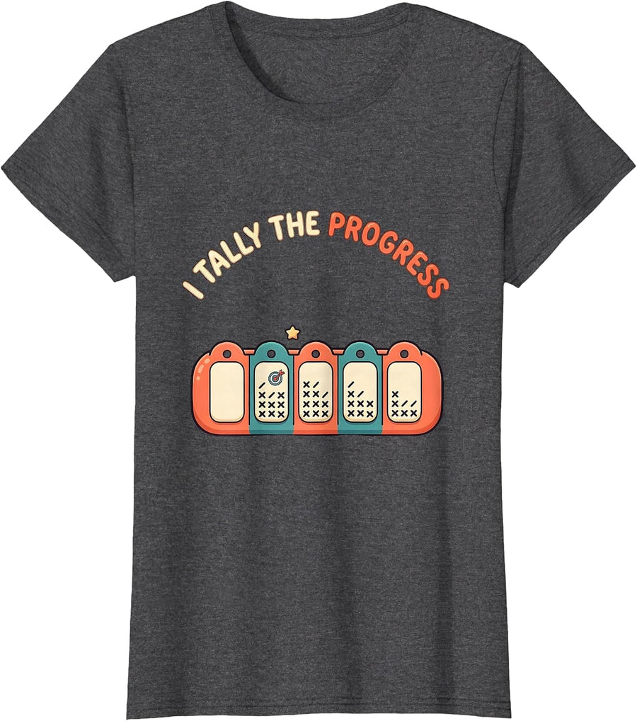 Women's I Tally The Progress Cute Kawaii Special Education Teacher T-Shirt - Dark Heather Grey