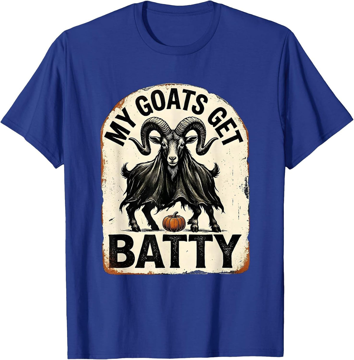 My Goats Get Batty Funny Goat Ghost Halloween Farmer Spooky T-Shirt - Royal Blue