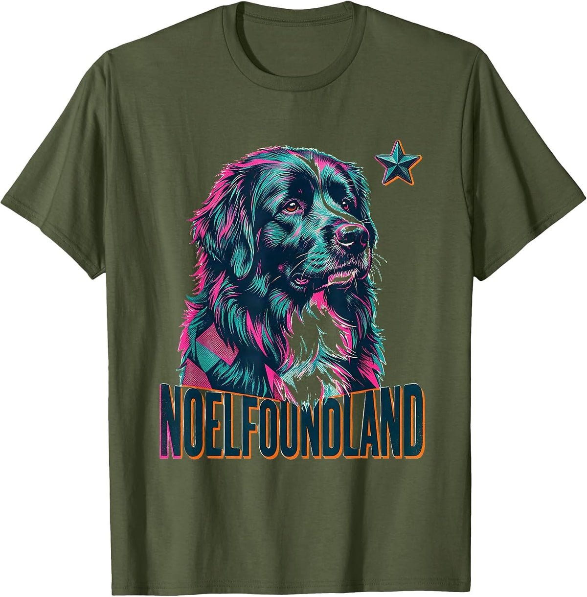Noelfoundland Risograph Christmas Dog Breed Lover Humor T-Shirt - Olive Green