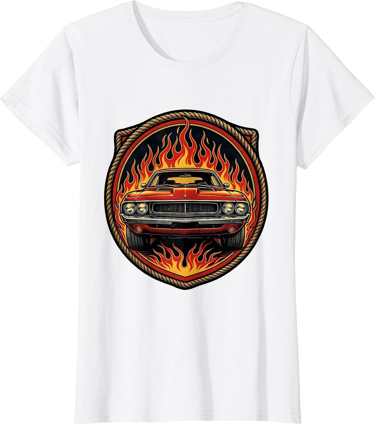 Retro Muscle Car Racing Flames Vintage Design T-Shirt - White
