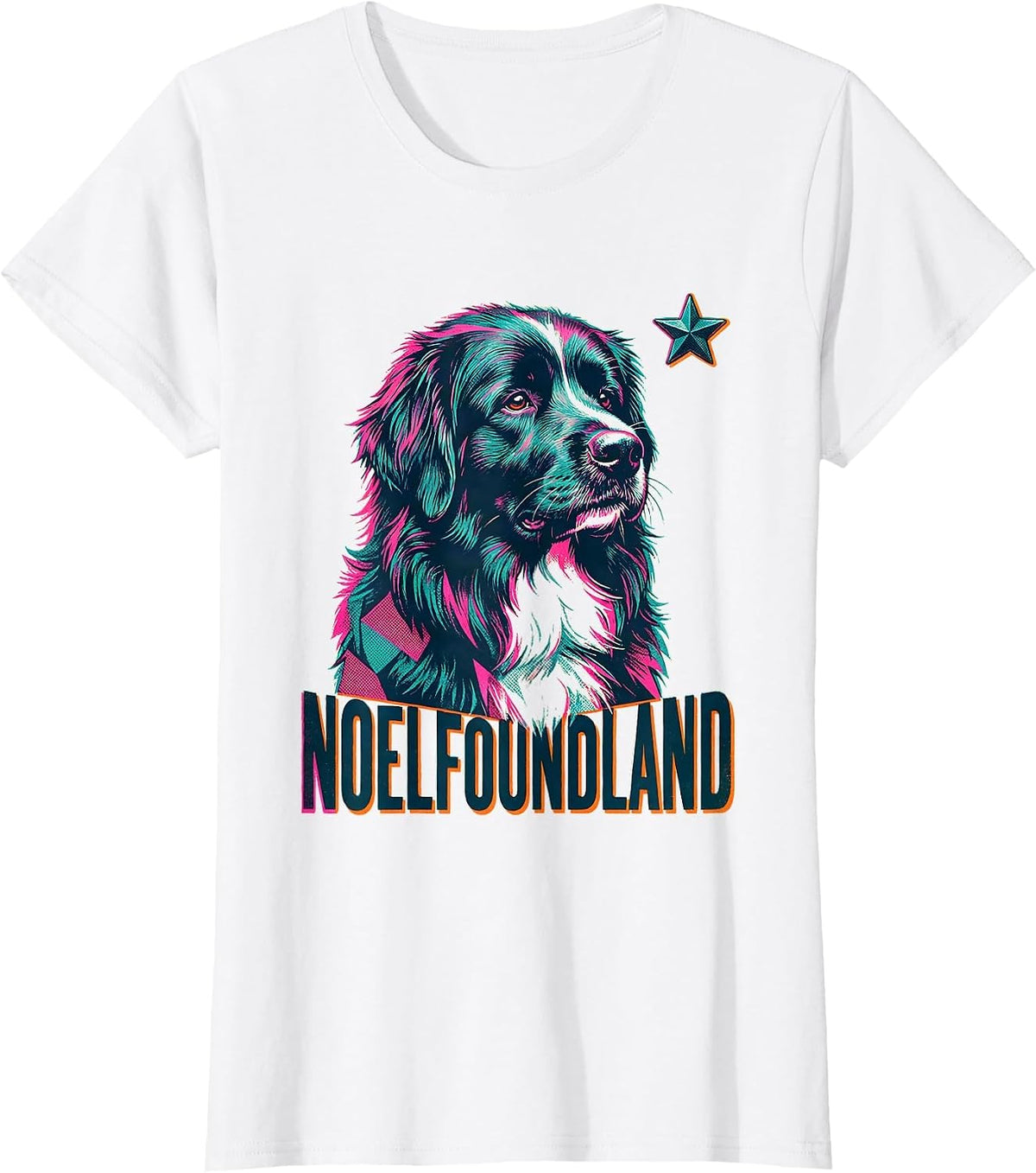 Noelfoundland Risograph Christmas Dog Breed Lover Humor T-Shirt - White