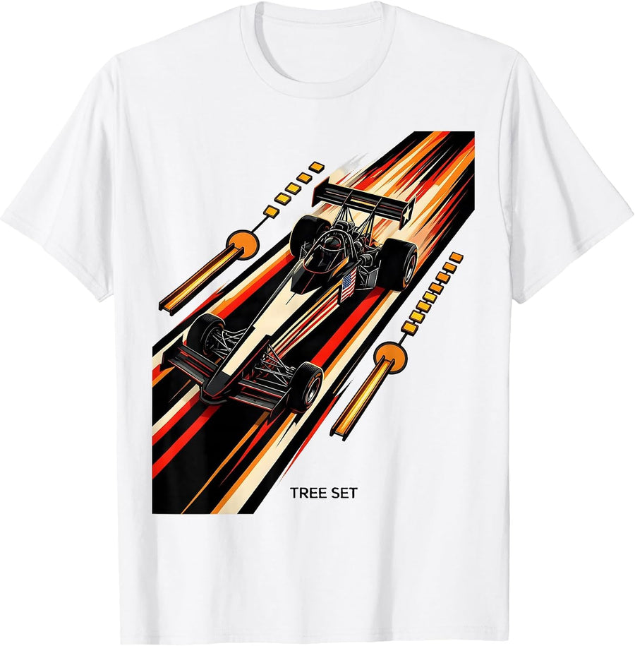 Men's Tree Set Futurist RC Dragster Racing American Flag Hobbyist T-Shirt - White