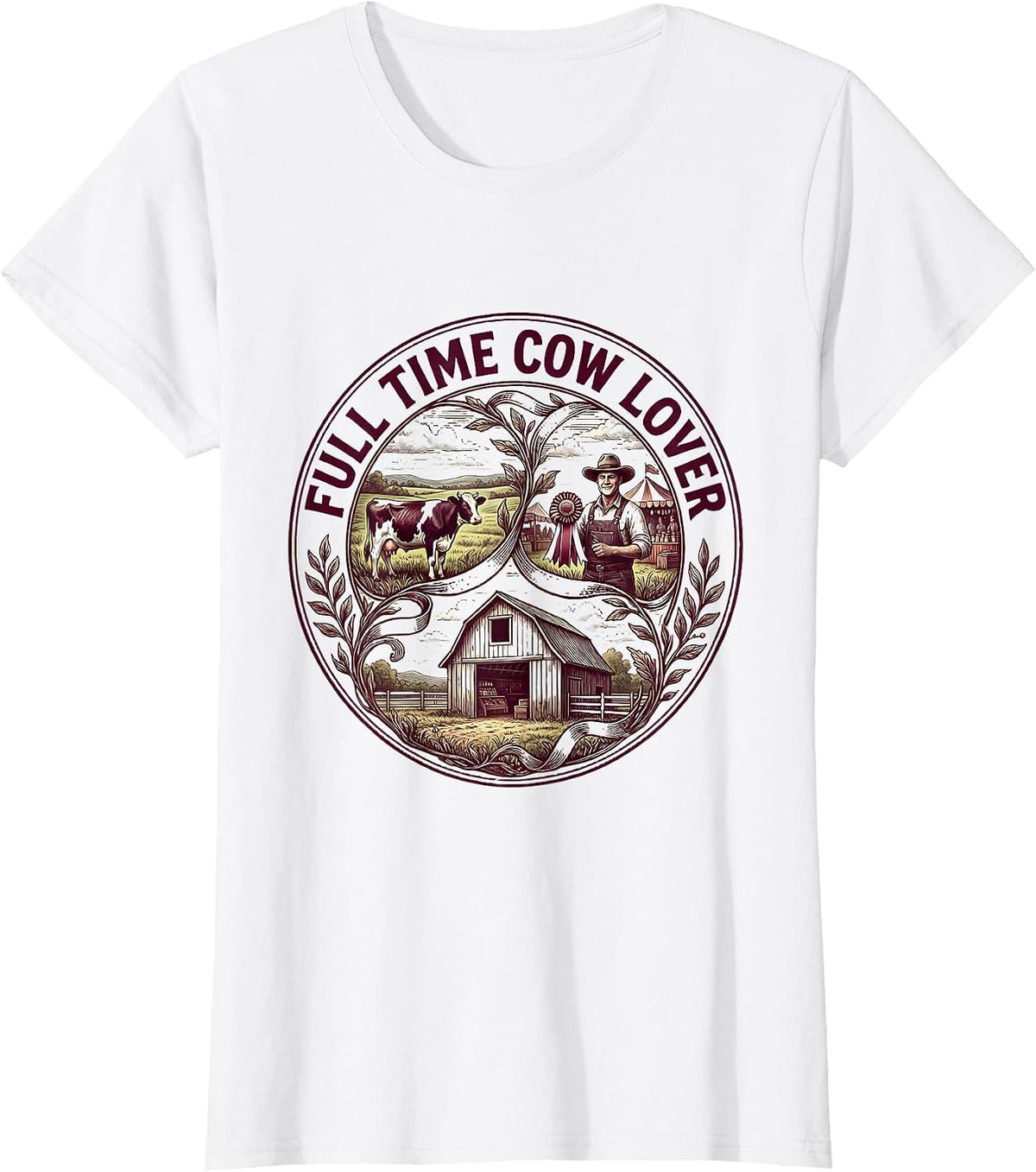 Full Time Cow Lover Graphic Design T-Shirt - White