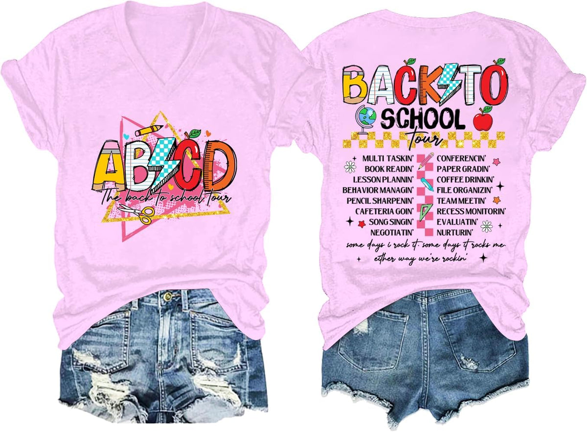 The Back to School Tour T-Shirt, ABCD Teacher Tour T-Shirt, ABCD The Back to School Tour Shirt, Unisex T-Shirt - Pink1