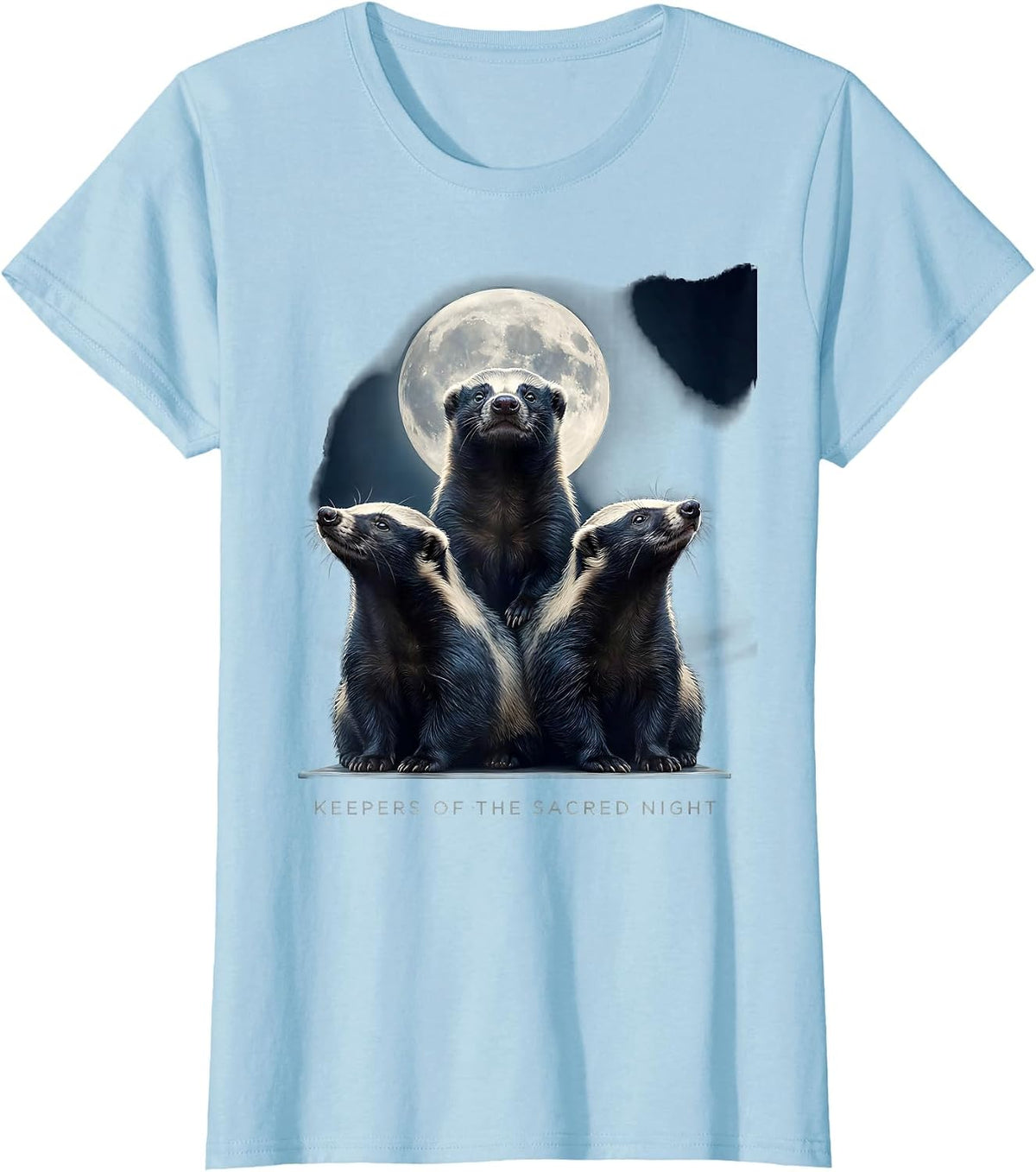 Women's Keepers of the Sacred Night Honey Badger Howling Parody Meme T-Shirt - Baby Blue