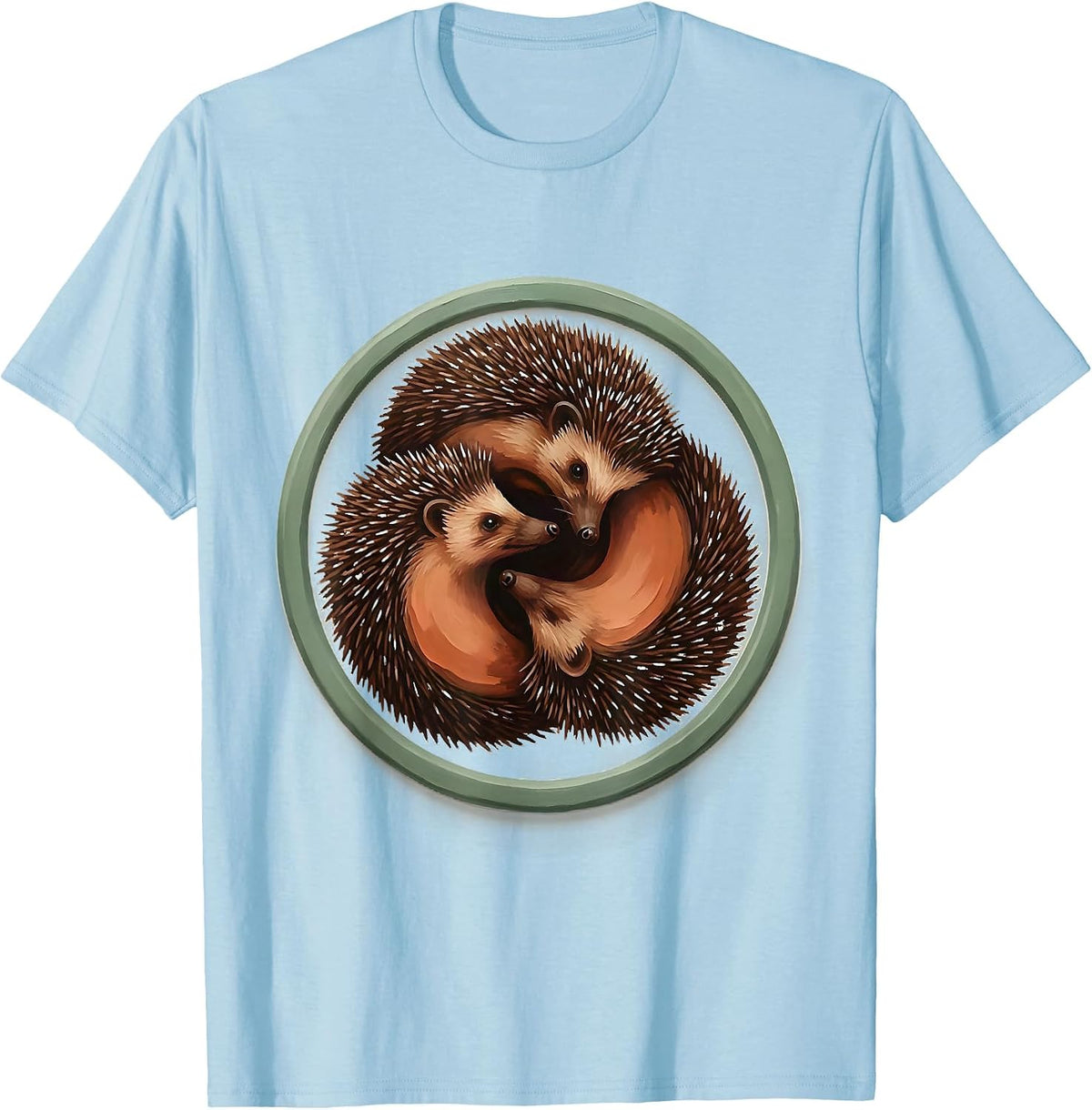 Men's Circular Hedgehog Badge Cute Animal Humor T-Shirt - Baby Blue