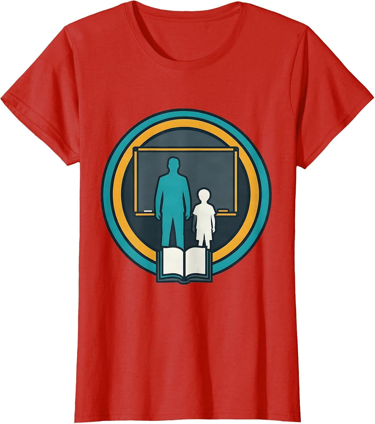 Sped Teacher Student Chalkboard Silhouette Design T-Shirt - Red