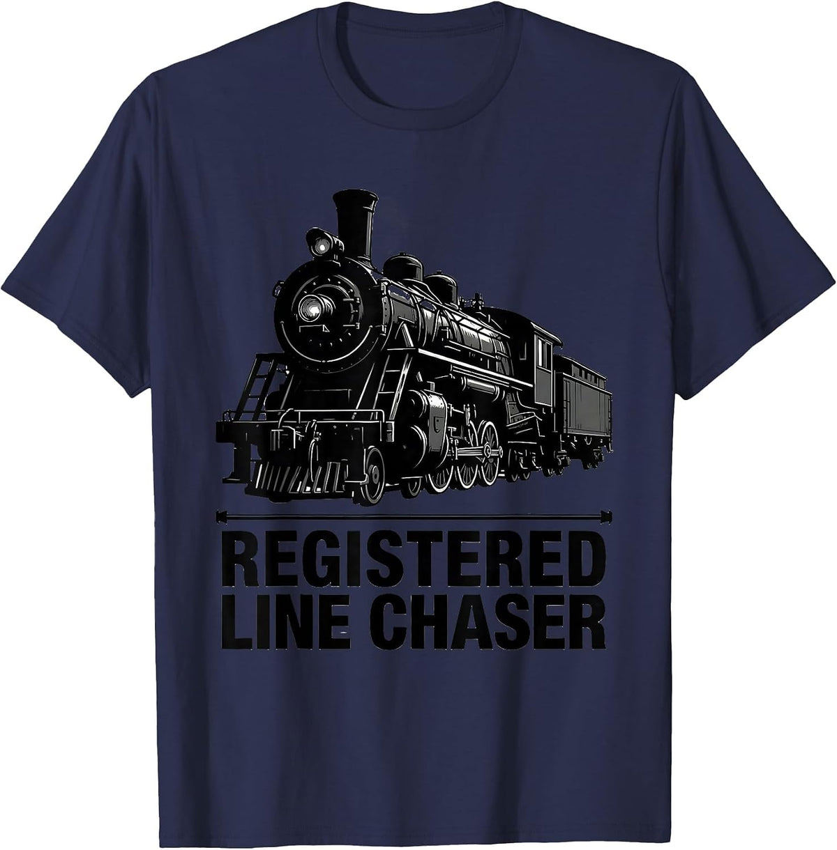 Men's Registered Line Chaser Vintage Steam Locomotive Train T-Shirt - Navy Blue