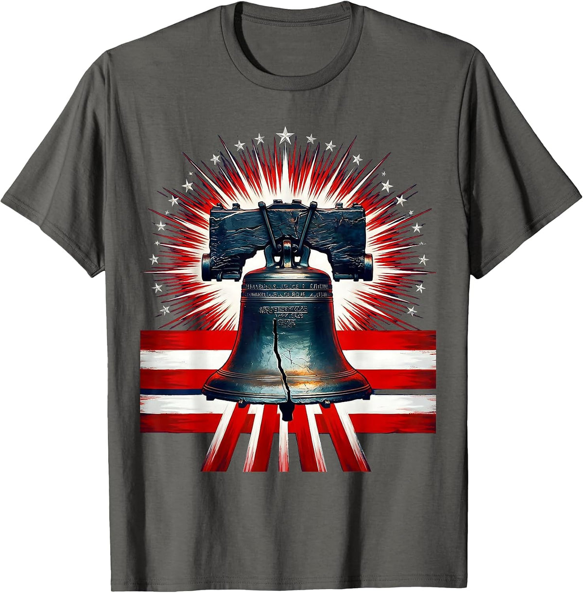 Men's Liberty Bell Sunburst Cracked Bell Patriotic Design T-Shirt - Asphalt Grey