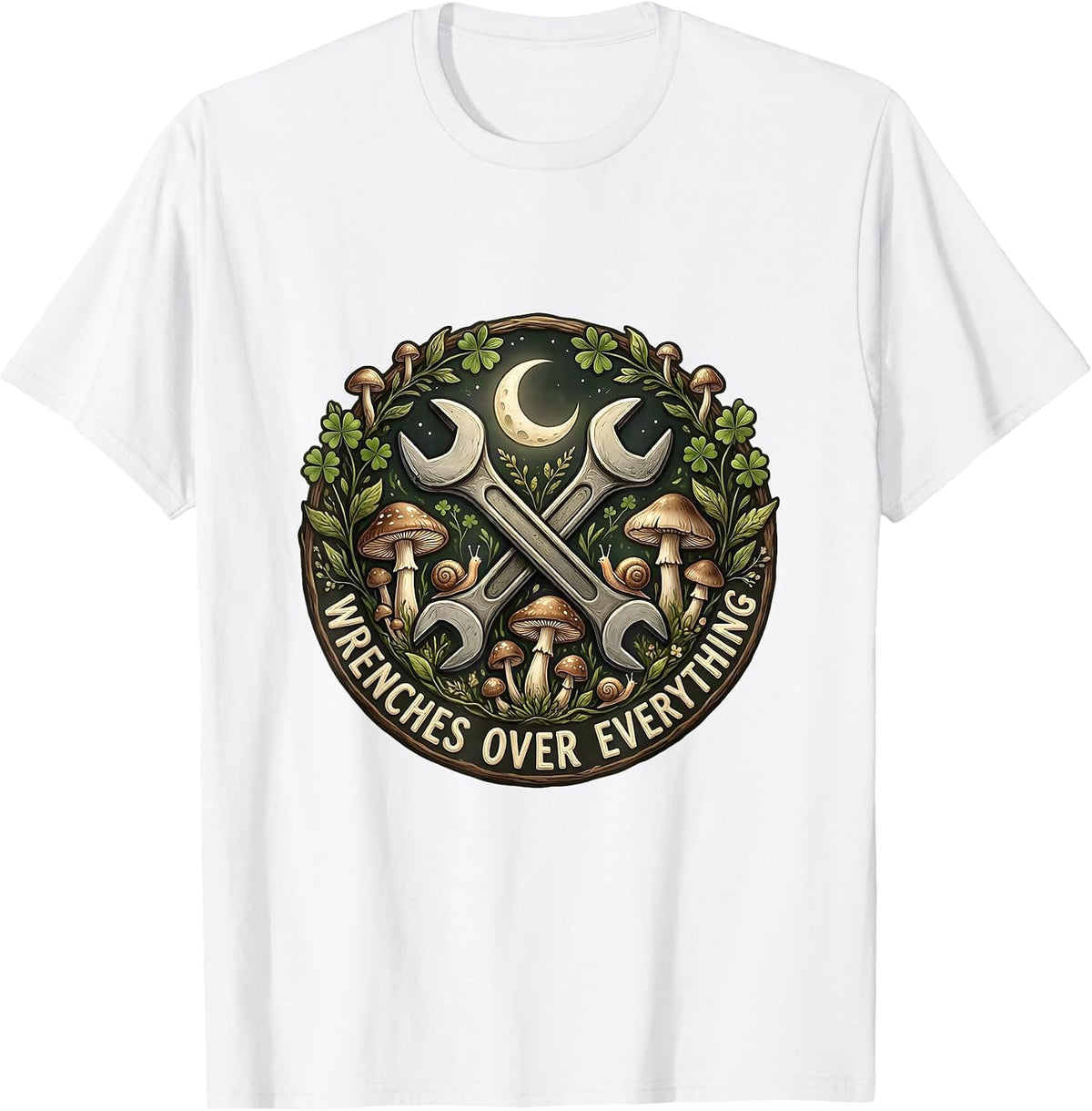 Men's Wrenches Over Everything Mechanic Design T-Shirt - White