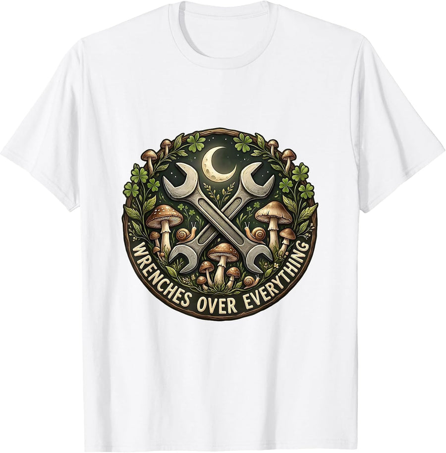 Men's Wrenches Over Everything Mechanic Design T-Shirt - White