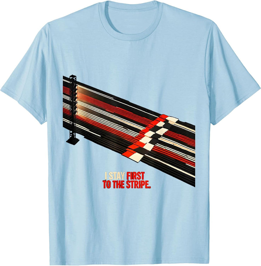 Men's I Stay First To The Stripe Futurist Dynamism Drag Racing Fan T-Shirt - Baby Blue