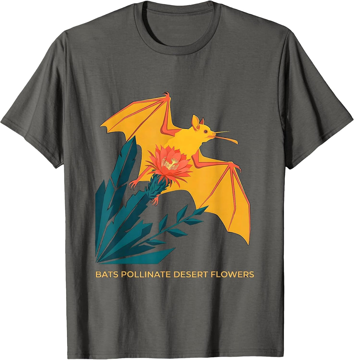 Bats Pollinate Desert Flowers Vintage Gothic Bat Lover T-Shirt - Asphalt Grey