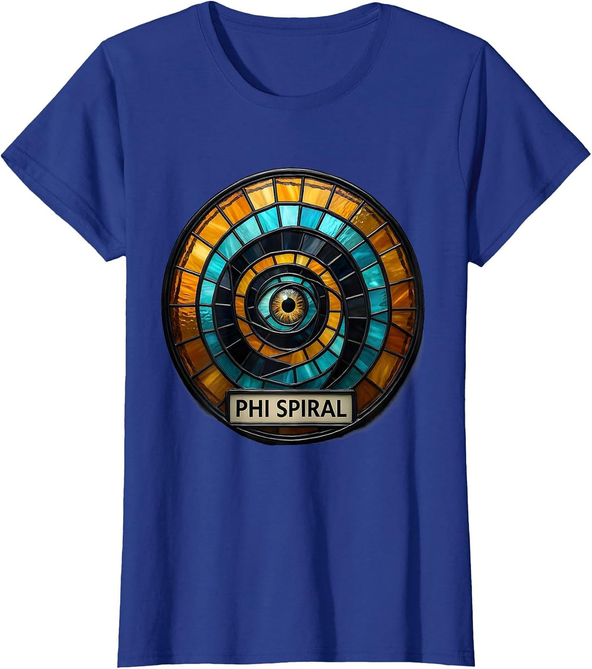 Women's Phi Spiral Stained Glass Sacred Geometry Math Enthusiast Art T-Shirt - Royal Blue