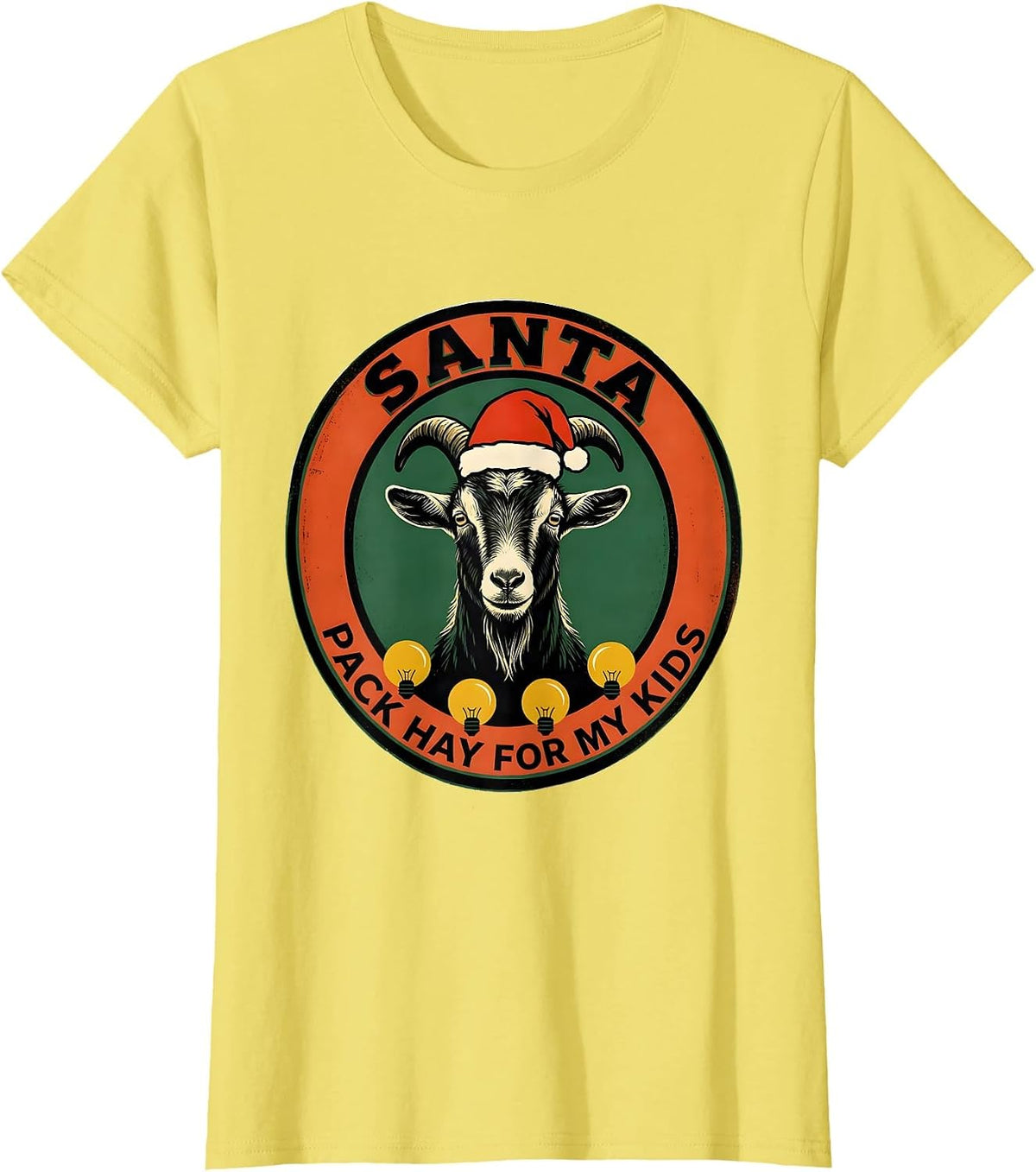 Santa Pack Hay for My Kids Funny Goat Lover Christmas Humor T-Shirt - Lemon Yellow