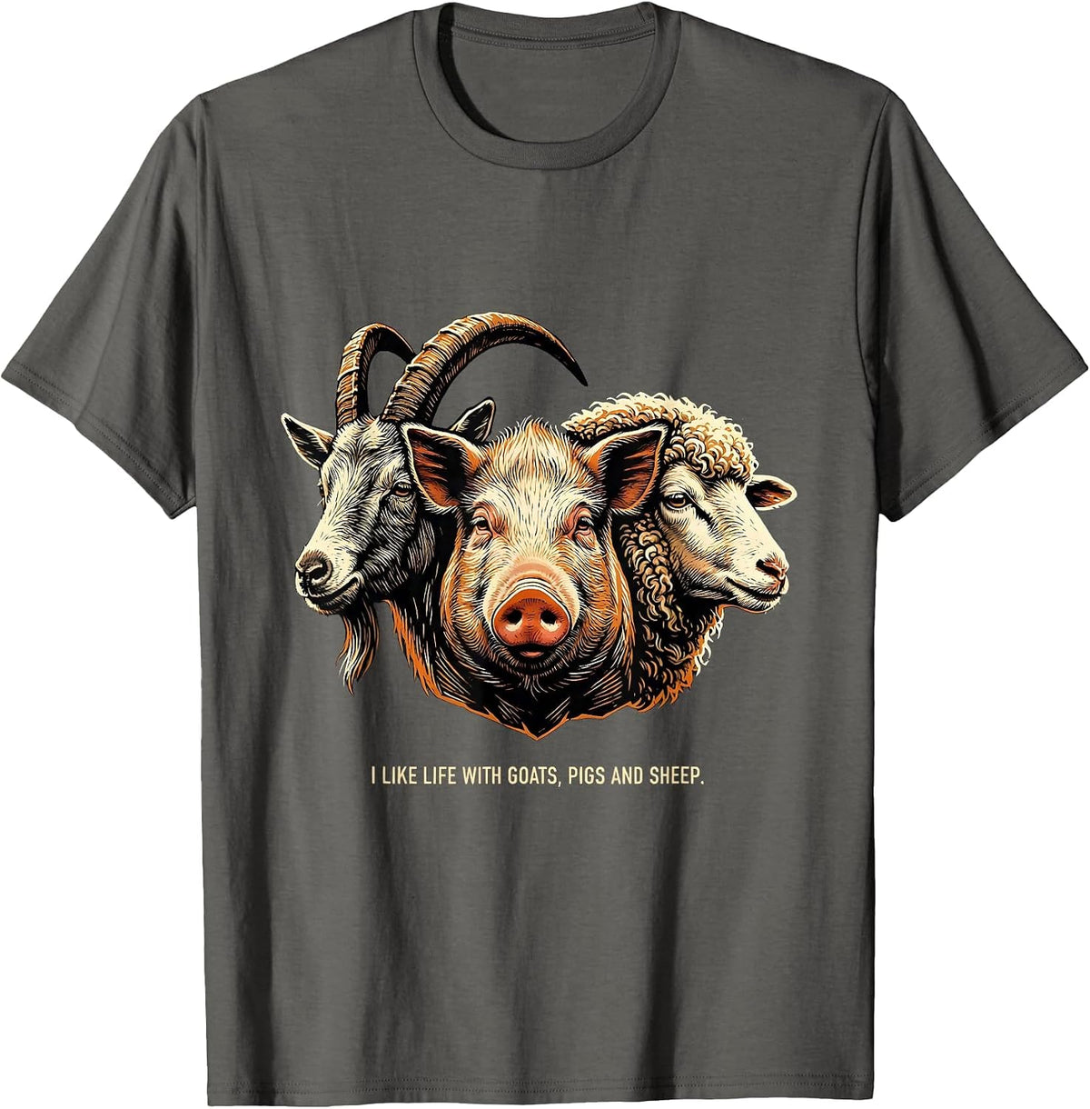 Men's I Like Life With Goats Pigs And Sheep Funny Farm Animal T-Shirt - Asphalt Grey