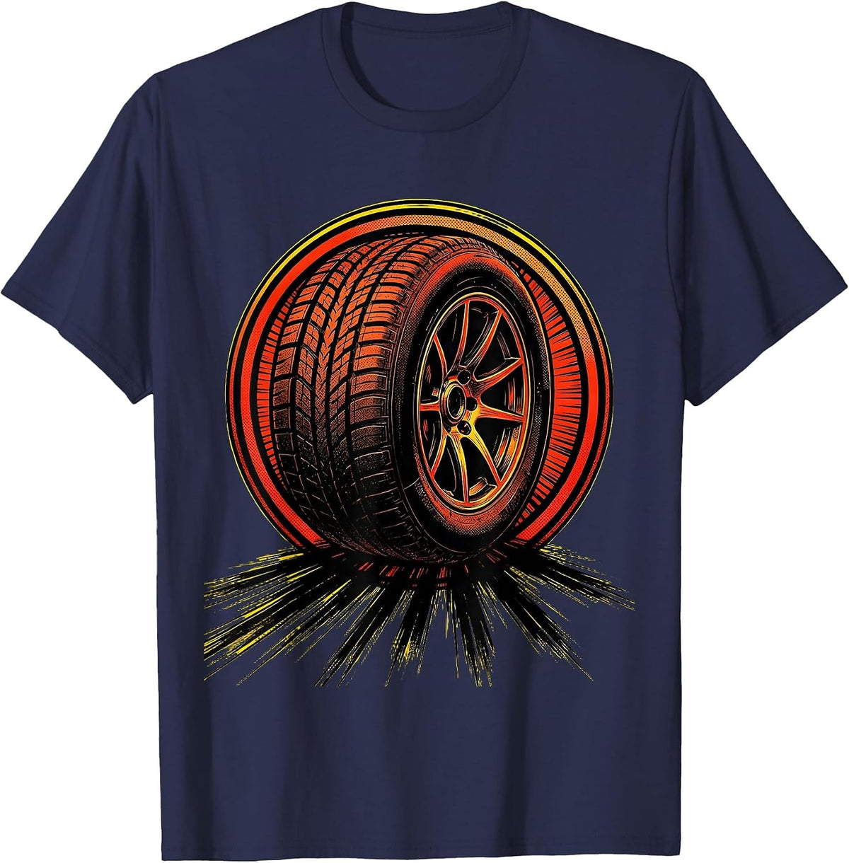 Burning Rubber Skid Marks Racing Graphic T-Shirt - Navy Blue