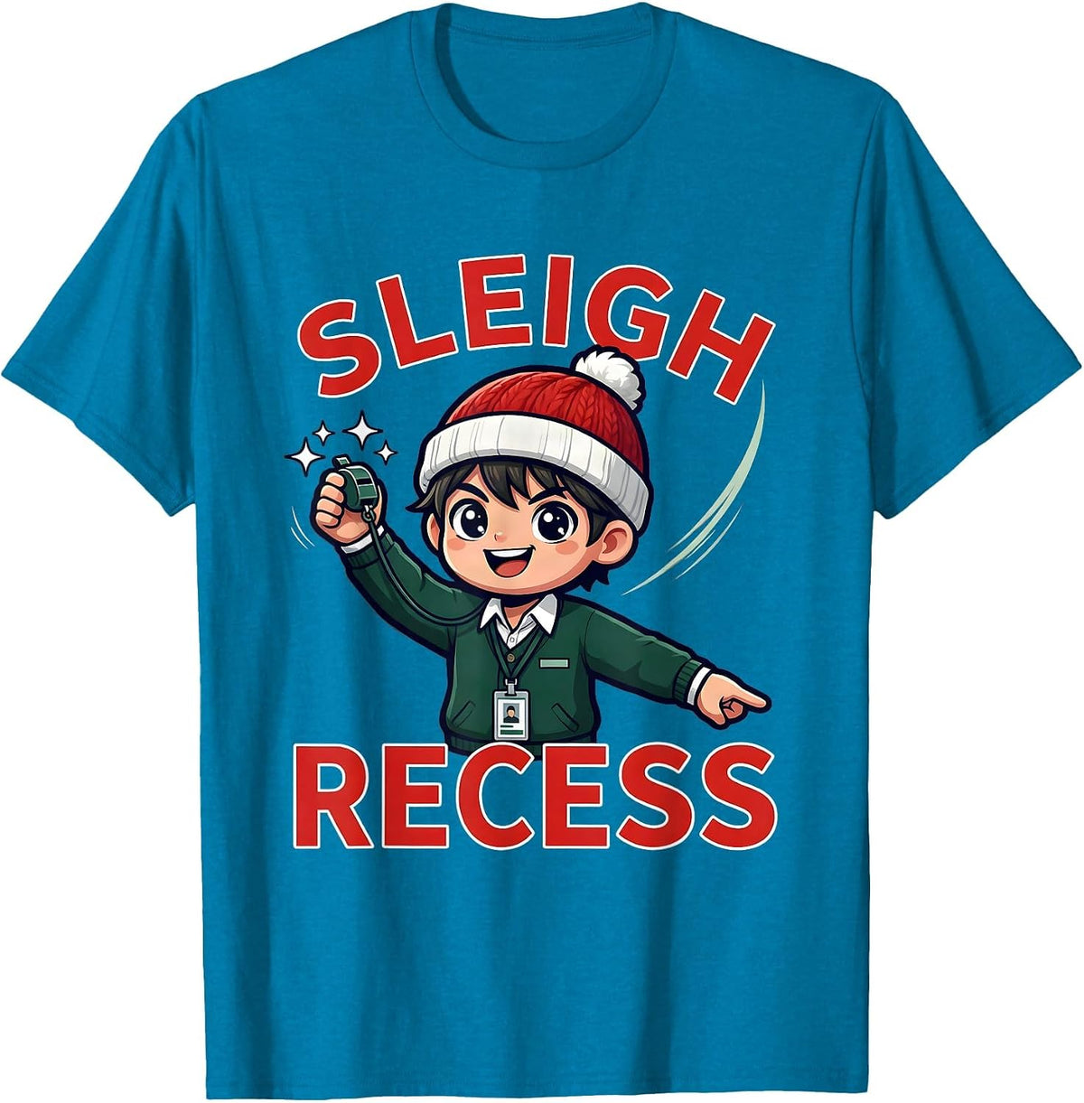SLEIGH RECESS Funny Teacher Christmas School Staff T-Shirt - Sapphire Blue