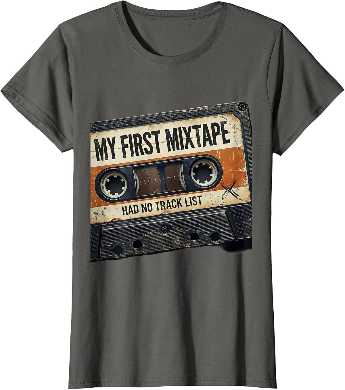 Women's My First Mixtape Had No Track List Distressed Retro Hip Hop T-Shirt - Asphalt Grey