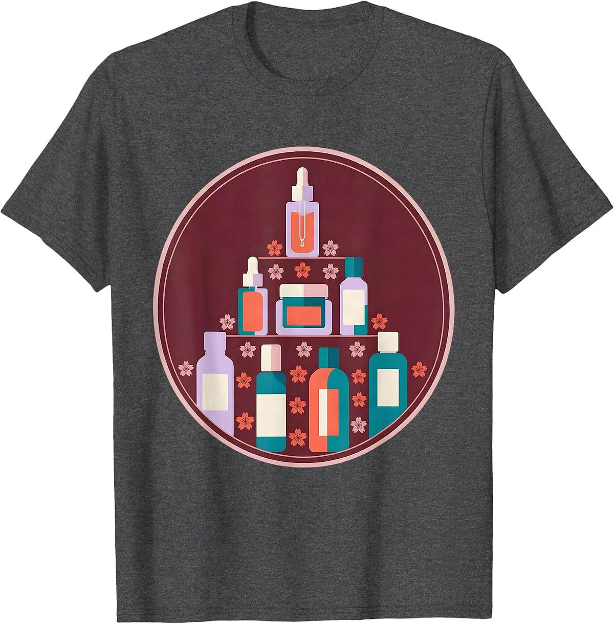 K-Beauty Skincare Pyramid Graphic Tee T-Shirt - Dark Heather Grey