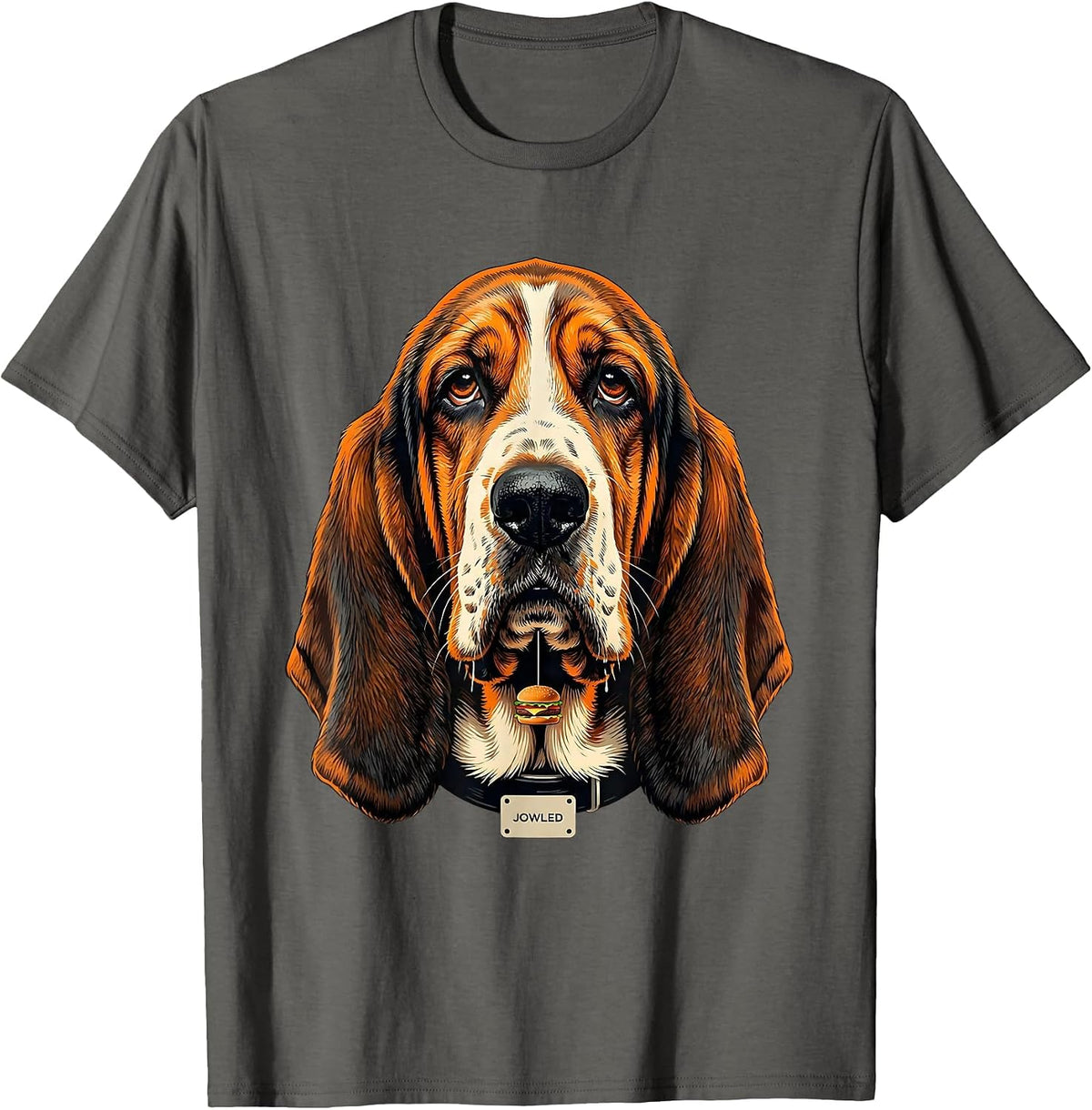 JOWLED Funny Basset Hound Dog Jowls Burger Drooling Dog Mom T-Shirt - Asphalt Grey