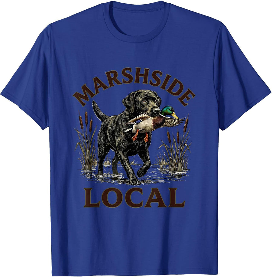 Marshside Local Vintage Labrador Duck Hunting Rural Heritage T-Shirt - Royal Blue