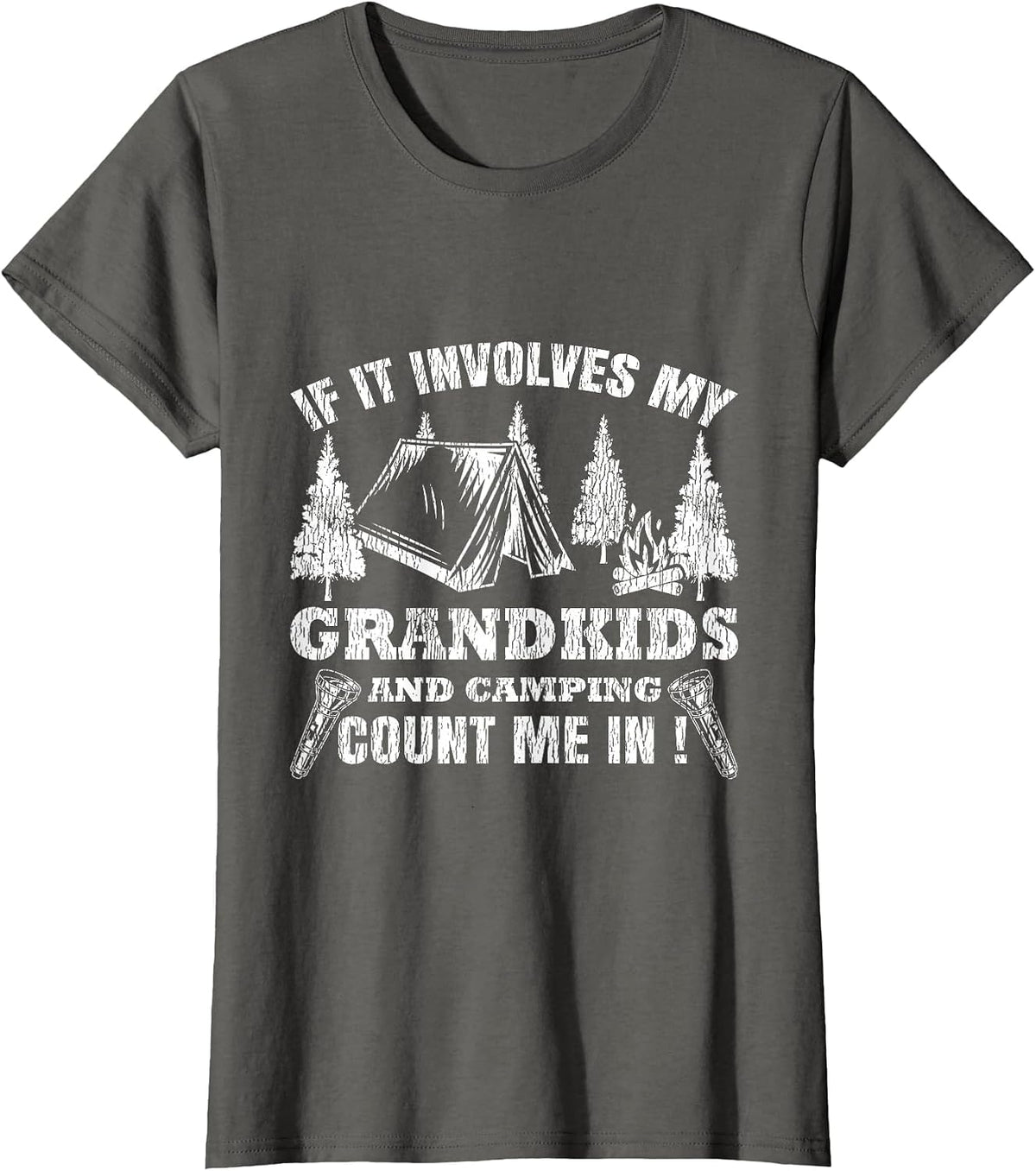 Camping If It Involves My Grandkids and Camping Count Me in T-Shirt - Asphalt Grey