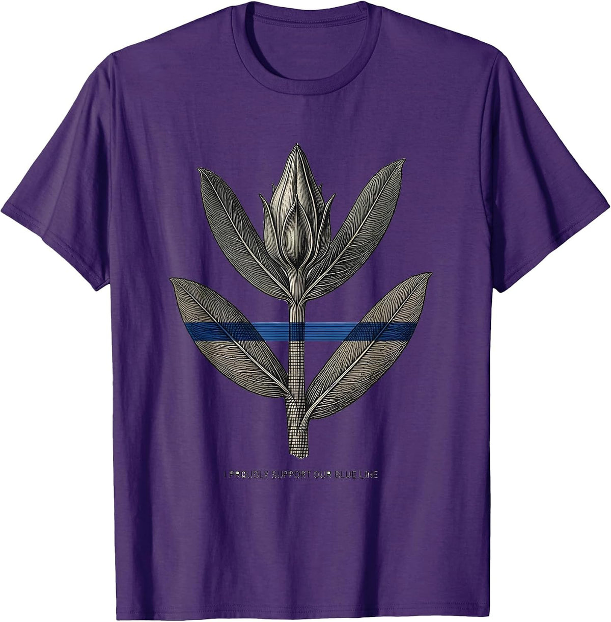 I Proudly Support Our Blue Line Botanical Thin Blue Line T-Shirt - Purple