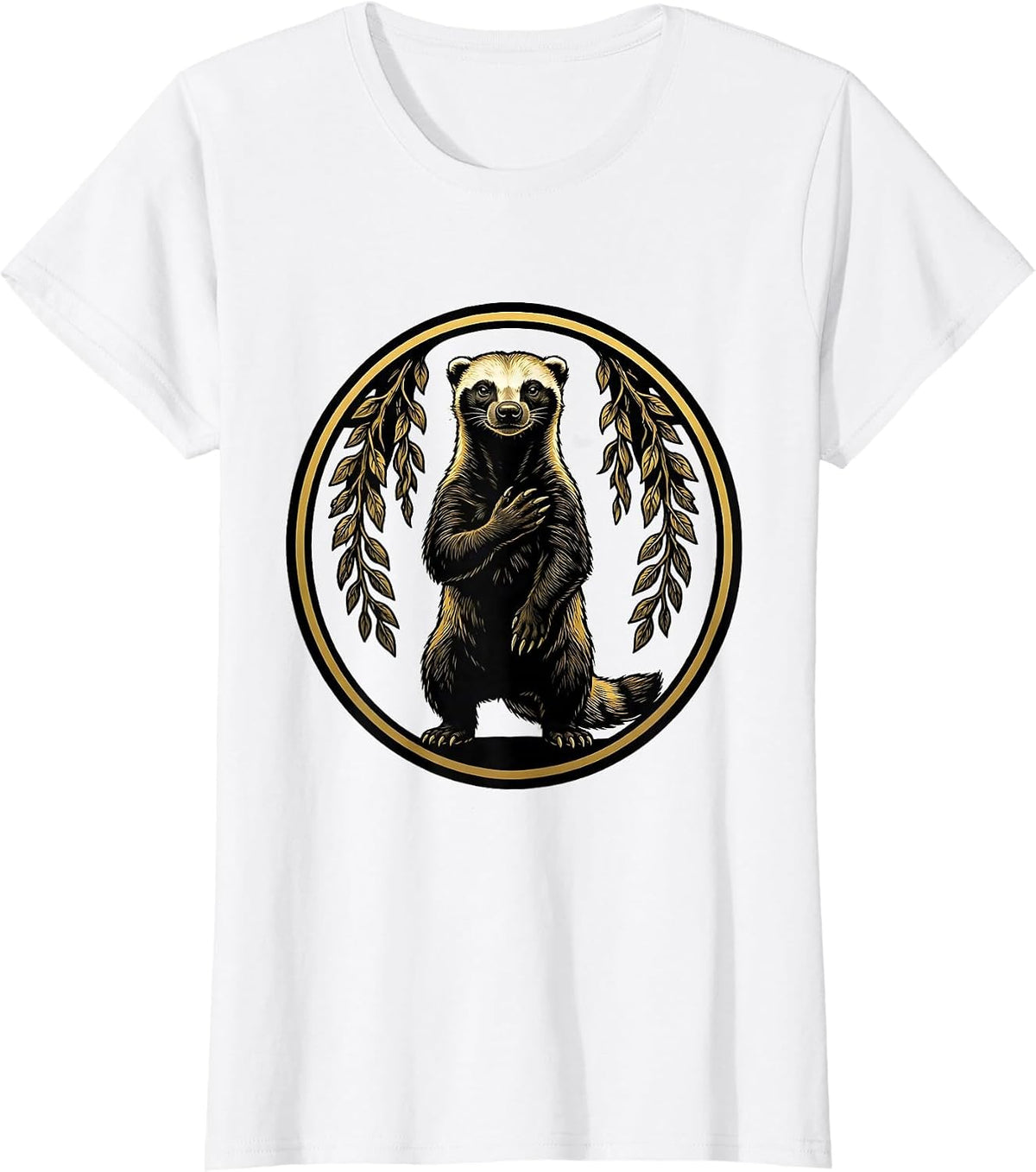 Women's Honey Badger Medallion Fearless Animal Lover Humor T-Shirt - White