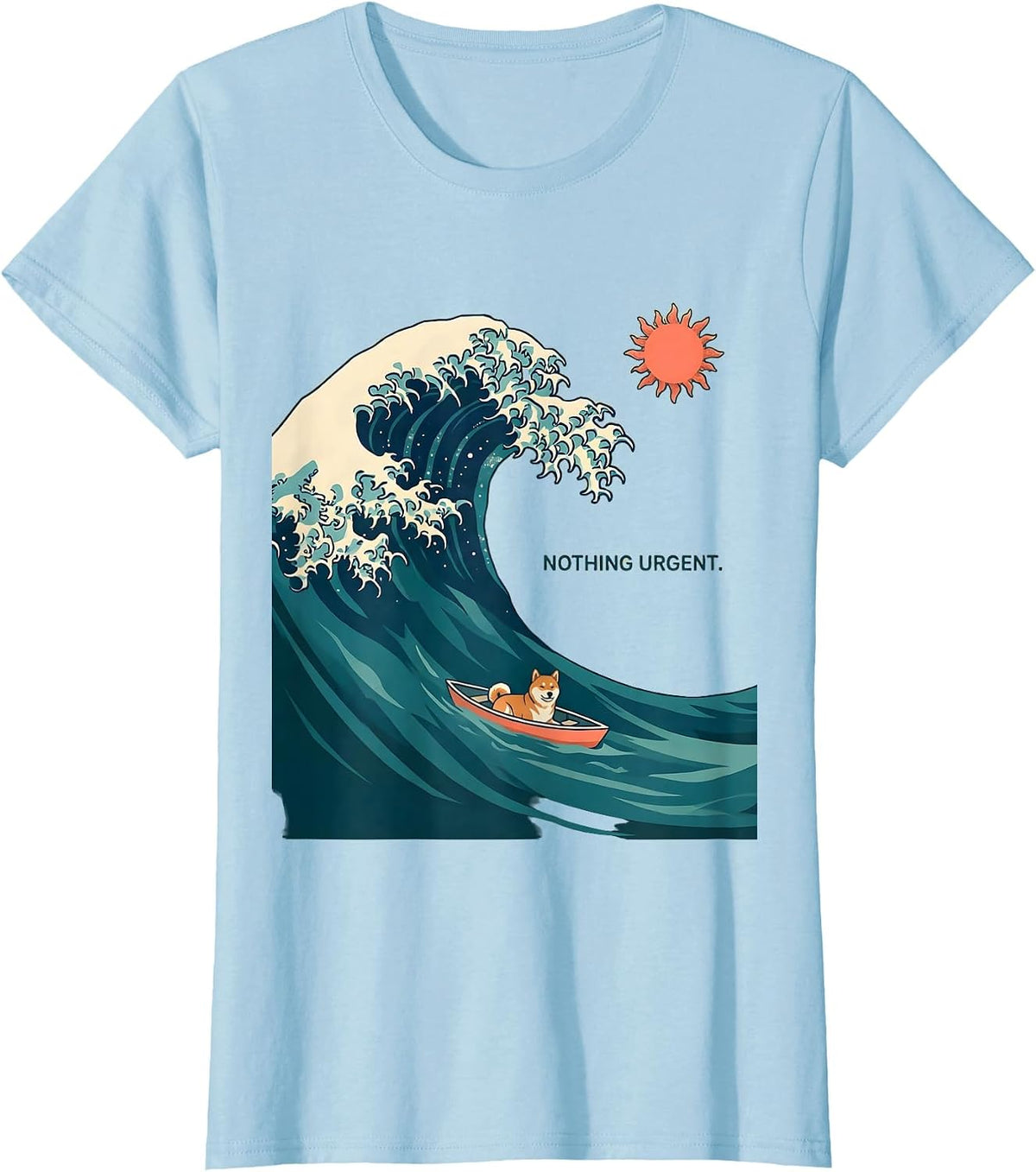 Women's Nothing Urgent Flat Vector Japanese Art Animal Meme Humor T-Shirt - Baby Blue