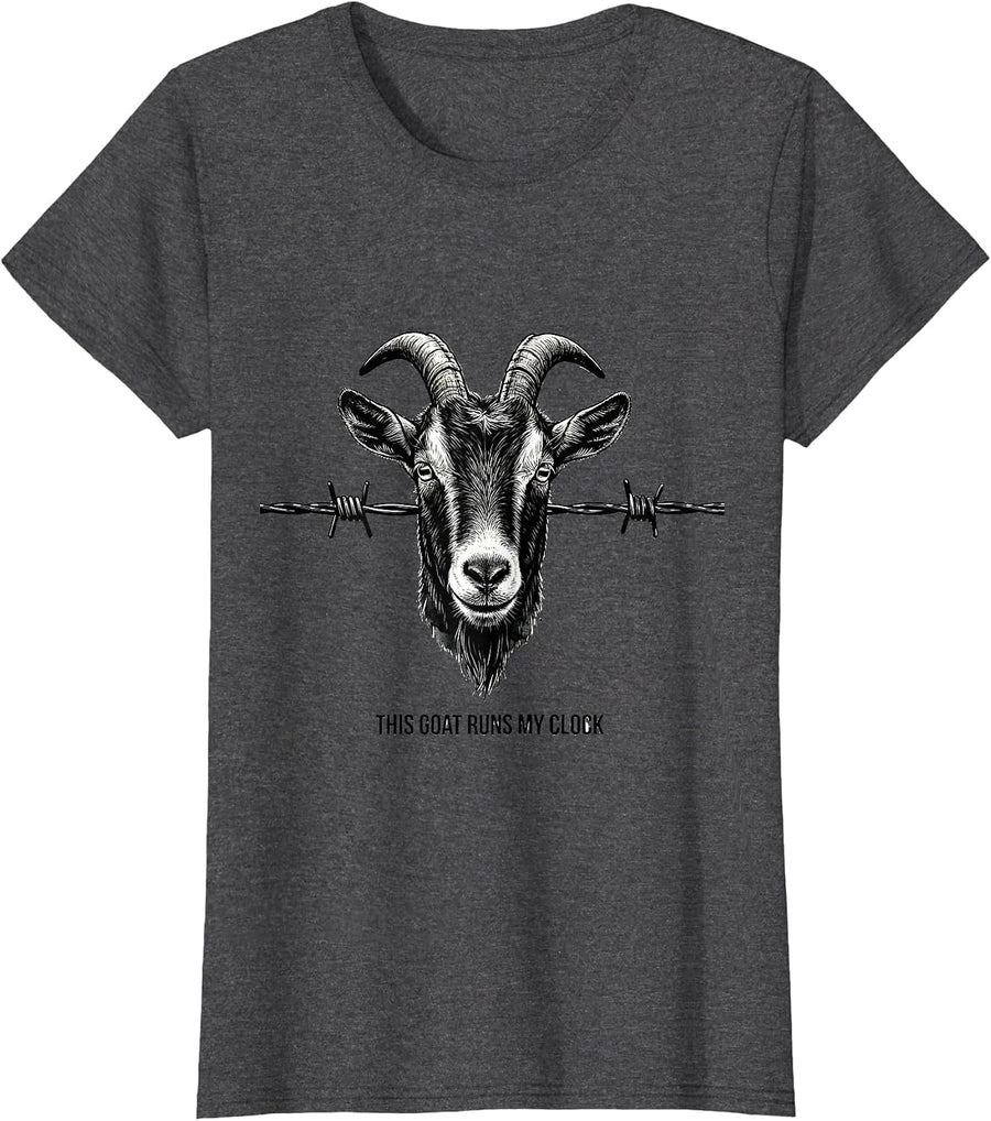 Women's This Goat Runs My Clock Rustic Western Animal Lover Humor T-Shirt - Dark Heather Grey