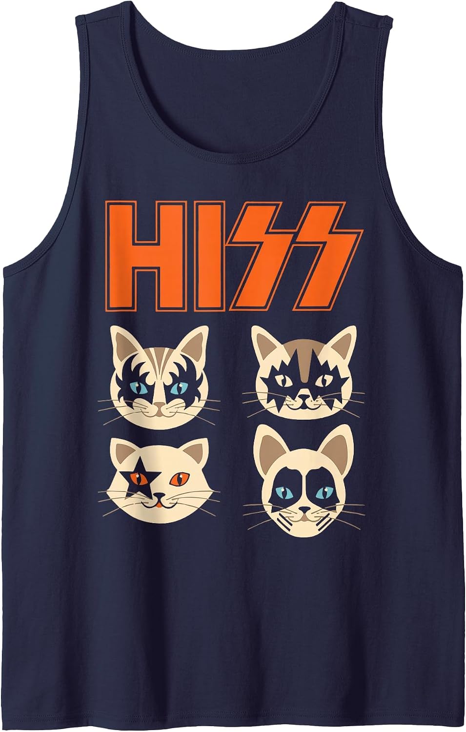 Hiss Funny Cats Kittens Rock Rockin Tank Top - Navy Blue