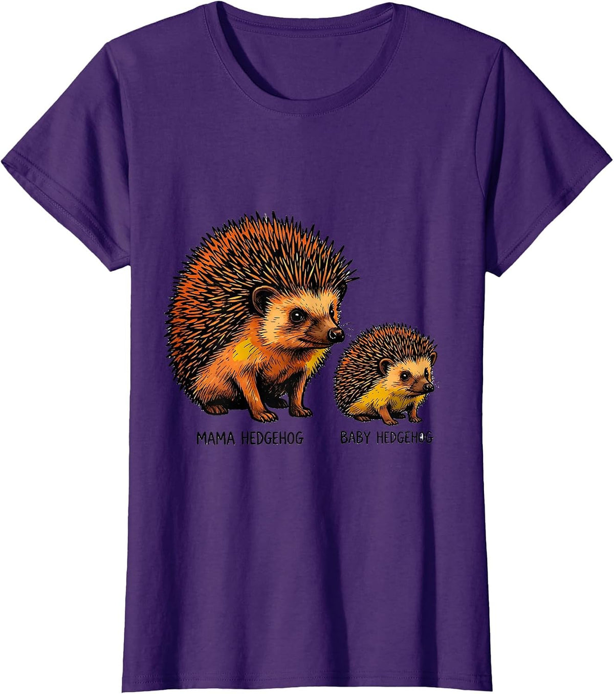 Women's Mama Hedgehog Baby Hedgehog Matching Family Squad Mother T-Shirt - Purple