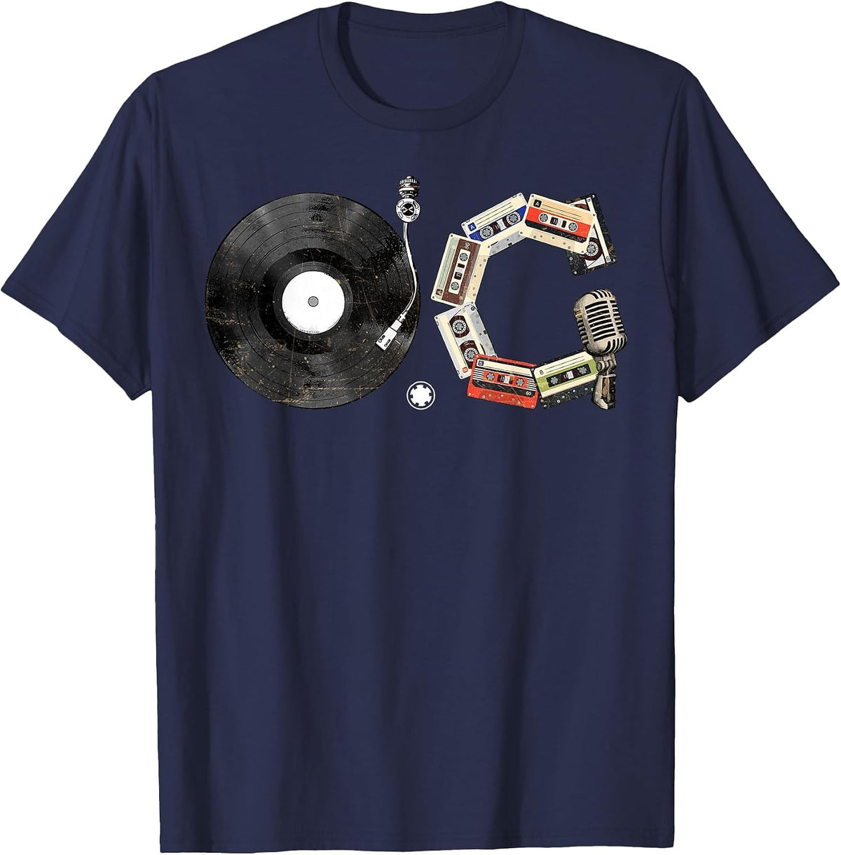 Old School OG Vinyl Cassette 80s 90s Retro Music T-Shirt - Navy Blue