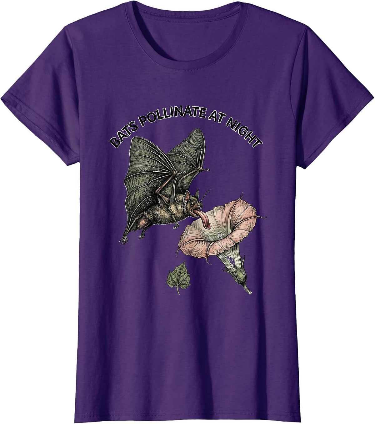 Women's Bats Pollinate At Night Botanical Bat Lover Halloween Nature T-Shirt - Purple